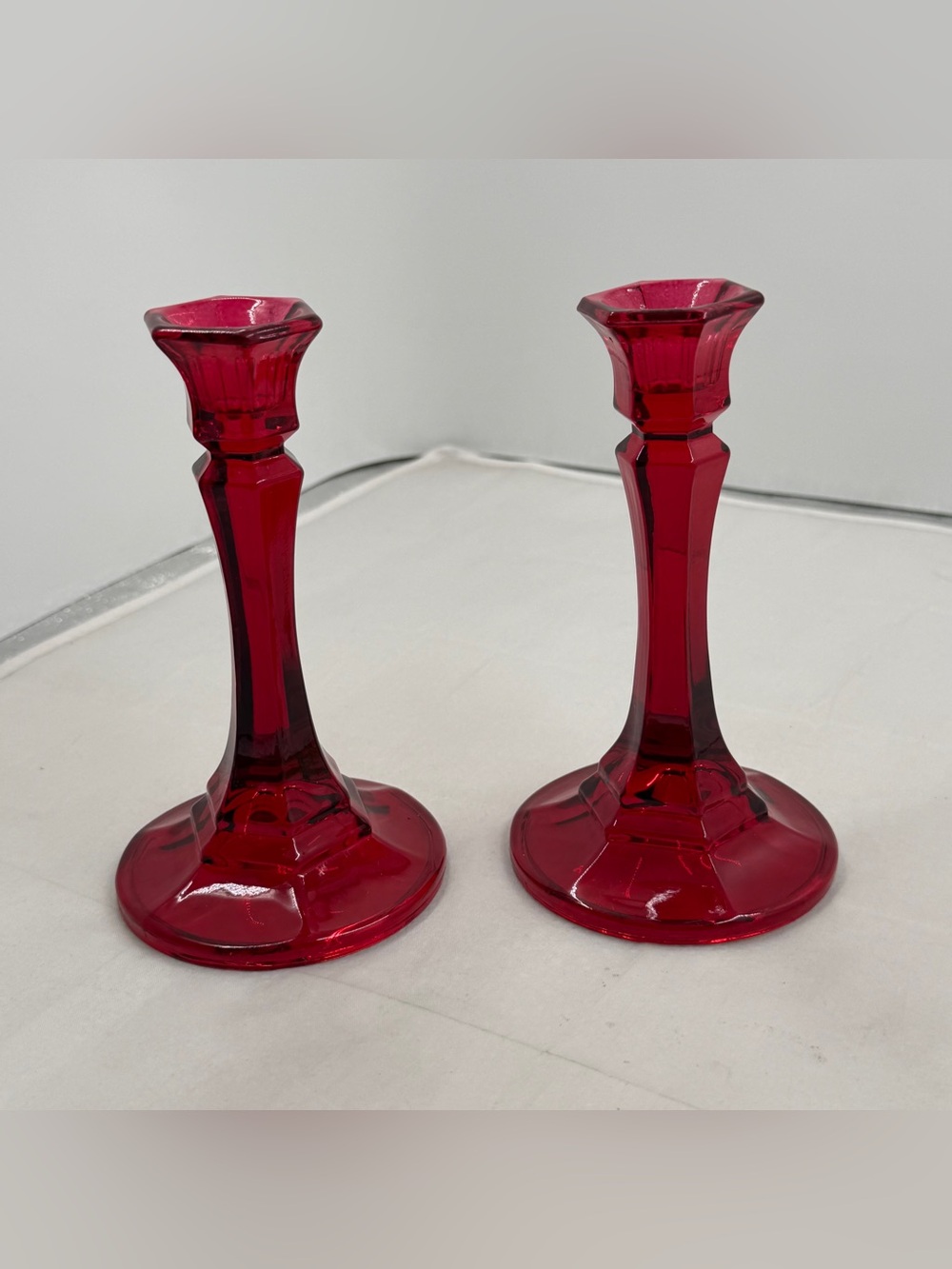 Vintage Indiana Red Glass Candlestick Holders - Pair - Picture 3 of 6